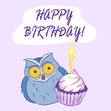 Happy Birthday Owl In Purple Confetti-exploding Greetings Card