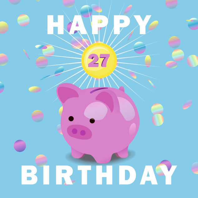 Happy 27th Birthday Piggybank Confetti-exploding Greetings Card
