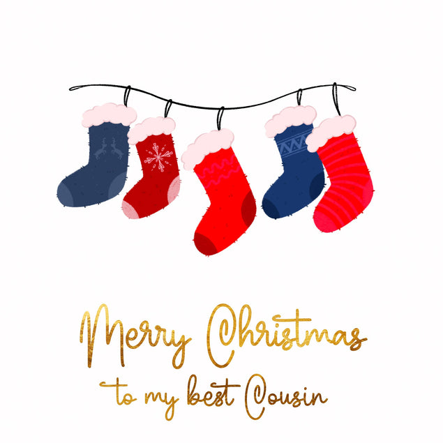 Merry Christmas Cousin Christmas Stockings Confetti-exploding Greetings Card