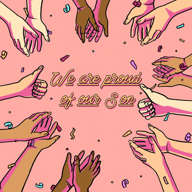 We Are Proud Of Our Son In Pink Confetti-exploding Greetings Card