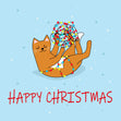 Happy Christmas Ginger Cat Playing With Christmas Lights Confetti-exploding Greetings Card