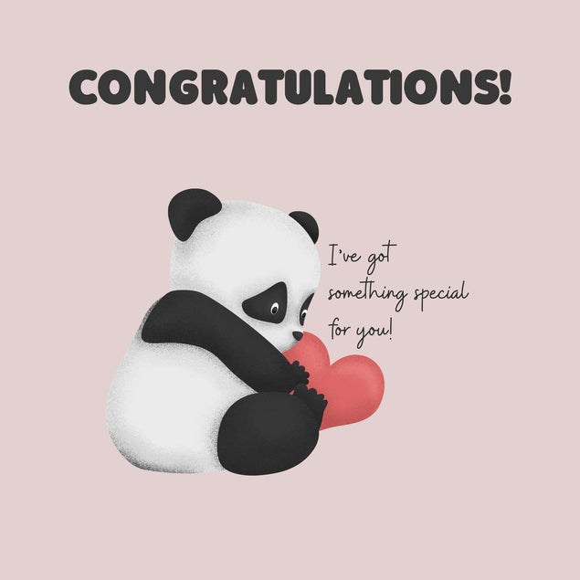 Pink Background Panda With Heart Congrats Confetti-exploding Greetings Card