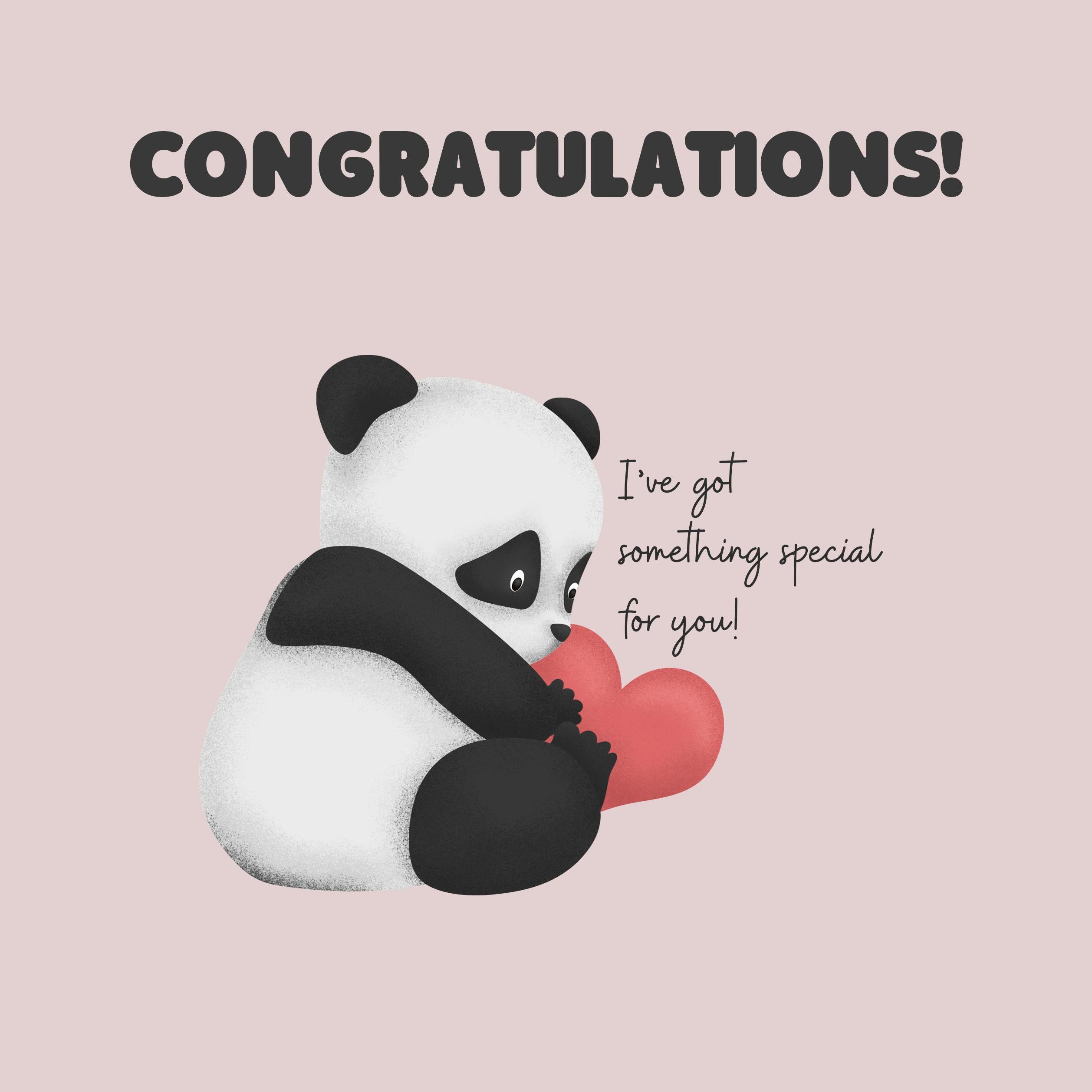 Pink Background Panda With Heart Congrats Confetti-exploding Greetings ...