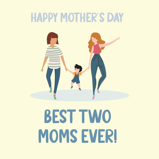 Happy Mother's Day Best Two Moms Ever - Yellow Confetti-exploding Greetings Card