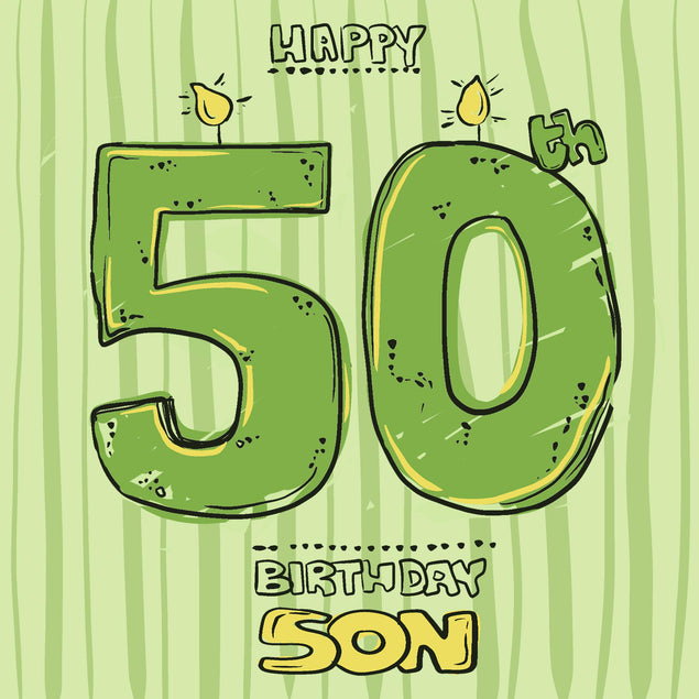 Green Candles Happy 50th Birthday Son Confetti-exploding Greetings Card