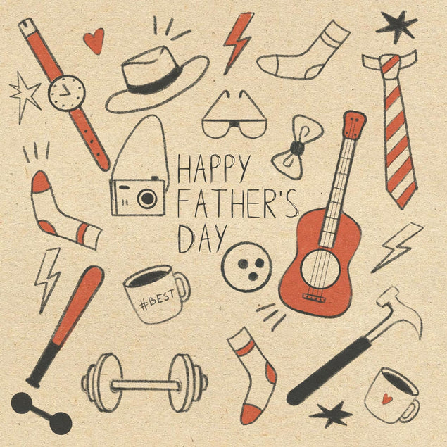 Happy Father's Day Orange Guitar Doodle Confetti-exploding Greetings Card