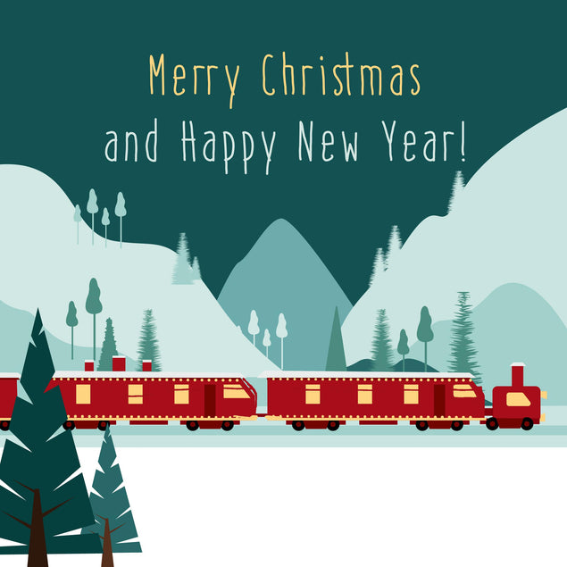 Merry Christmas And Happy New Year Red Train Confetti-exploding Greetings Card