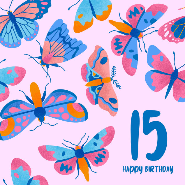 Delicate Pink Butterfly 15th Birthday Confetti-exploding Greetings Card