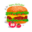 Juicy Burger Happy 80th Birthday Confetti-exploding Greetings Card