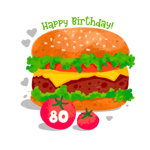 Juicy Burger Happy 80th Birthday Confetti-exploding Greetings Card
