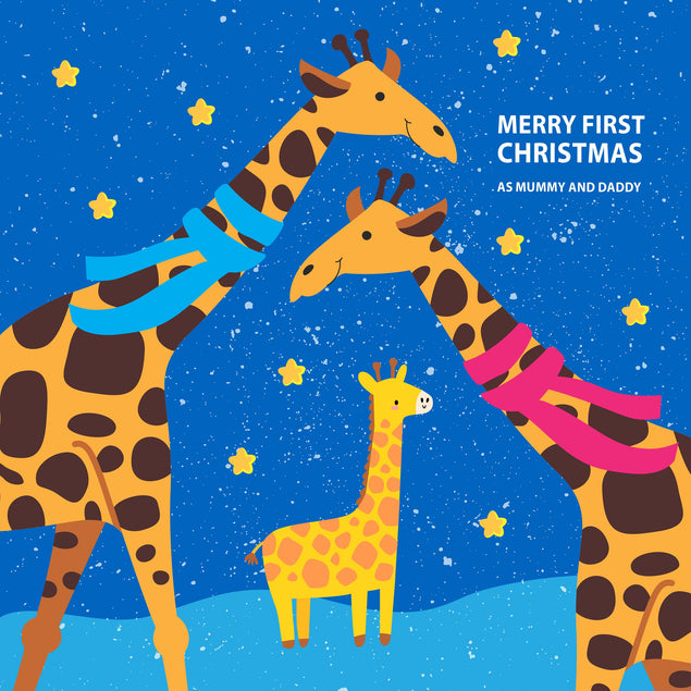 Cute Giraffes Merry 1st Christmas As Parents Confetti-exploding Greetings Card
