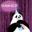 Purple Bamboo Background Panda Congrats Confetti-exploding Greetings Card