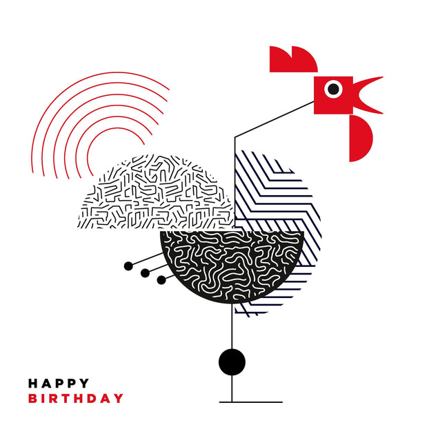 Happy Birthday Geometry Rooster Confetti-exploding Greetings Card
