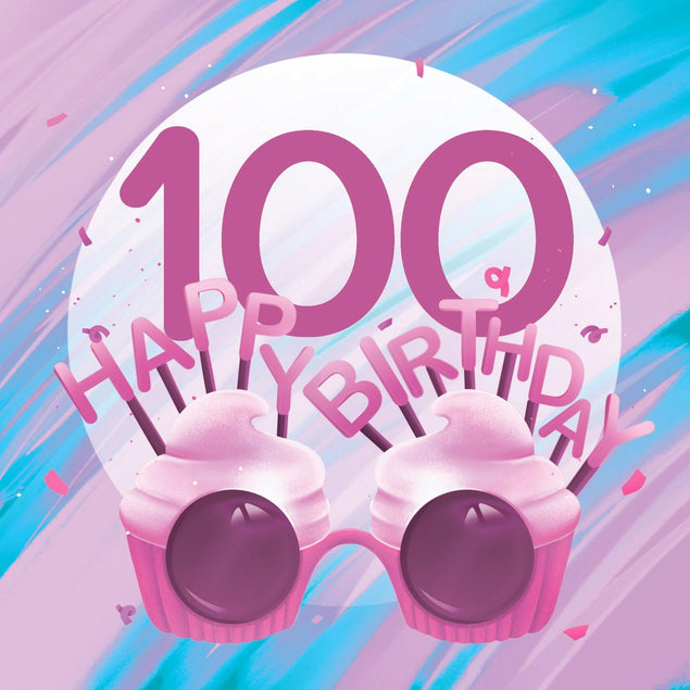 Happy 100th Birthday Cupcake Glasses Confetti-exploding Greetings Card