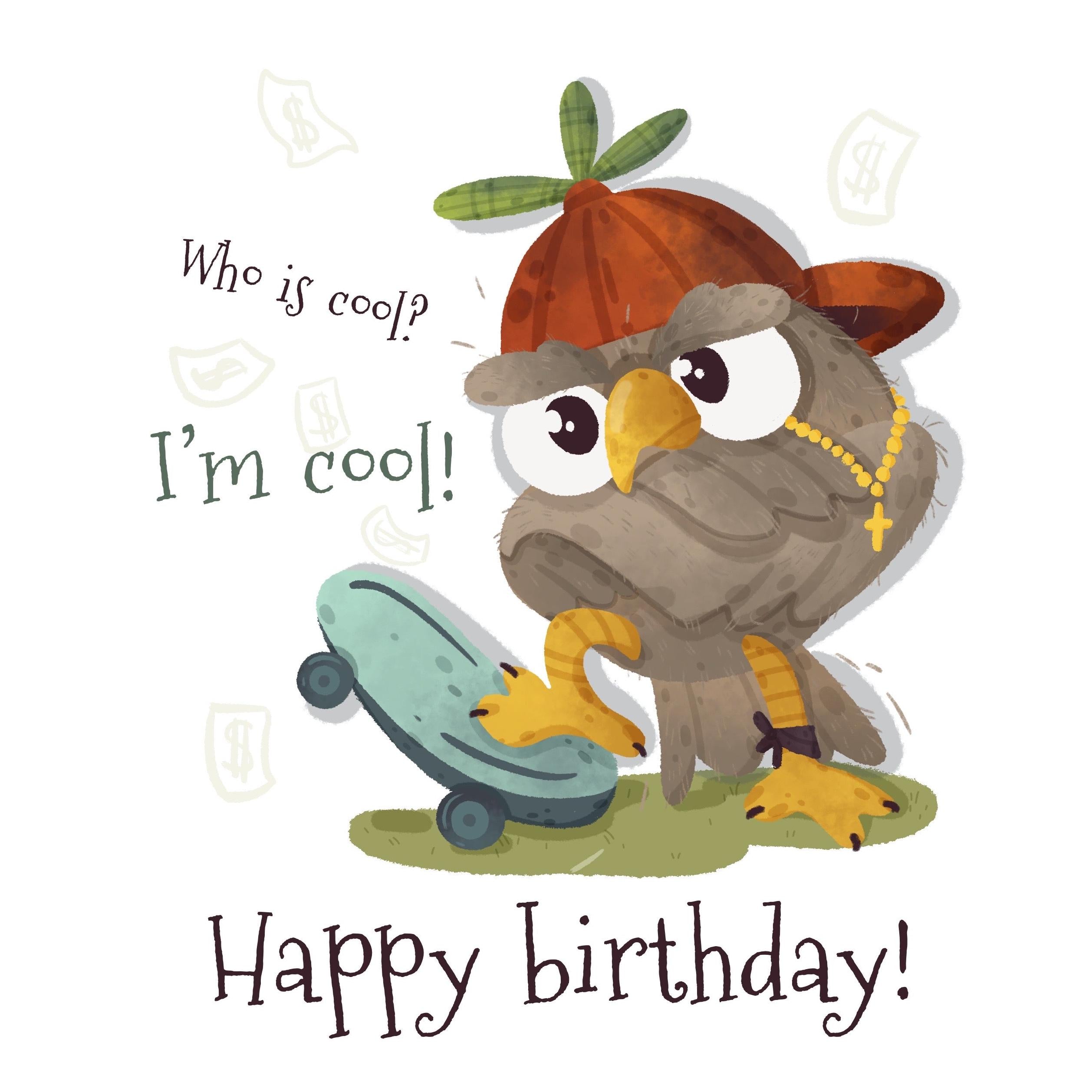 Cool Owl Happy Birthday Confetti-exploding Greetings Card – Boomf