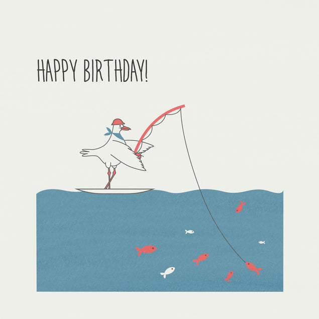 Fishing Seagull Happy Birthday Confetti-exploding Greetings Card