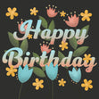 Black Floral Happy Birthday Confetti-exploding Greetings Card