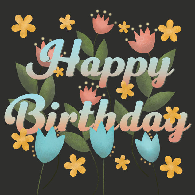 Black Floral Happy Birthday Confetti-exploding Greetings Card
