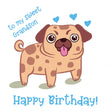 Blue Cute Pug Happy Birthday Grandson Confetti-exploding Greetings Card