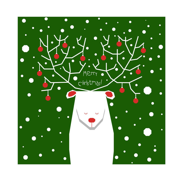 Merry Christmas White Reindeer And Baubles Confetti-exploding Greetings Card
