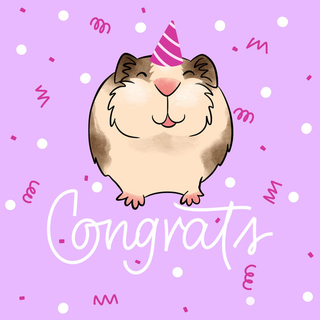 Congrats Cute Smiling Guinea Pig Confetti-exploding Greetings Card