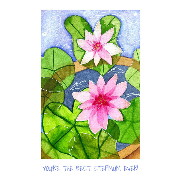 Happy Birthday Stepmum Water Lilies Confetti-exploding Greetings Card