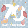 Happy 70th Birthday Pieces Of Cake Blue Confetti-exploding Greetings Card