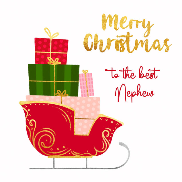 Merry Christmas Nephew Sleigh With Gifts Confetti-exploding Greetings Card