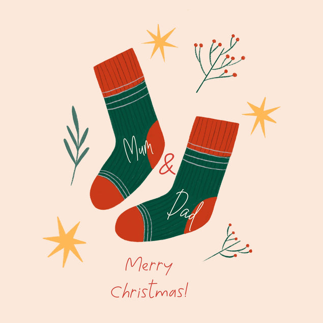Merry Christmas Mum And Dad Socks And Stars Confetti-exploding Greetings Card