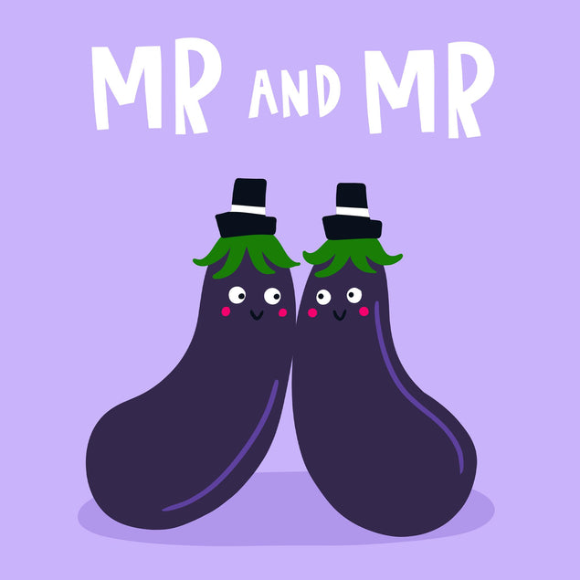 Aubergine Emoji Mr And Mr Gay Wedding Confetti-exploding Greetings Card