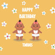 Flowers Girls In Yellow Happy Birthday Twins Confetti-exploding Greetings Card