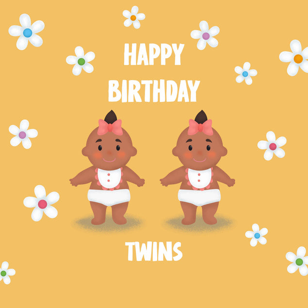 Flowers Girls In Yellow Happy Birthday Twins Confetti-exploding Greetings Card