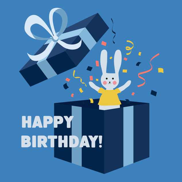 Happy Birthday Surprise Rabbit Blue Confetti-exploding Greetings Card