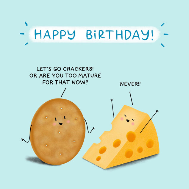 Cheese And Cracker Never Too Mature Birthday Confetti-exploding Greetings Card