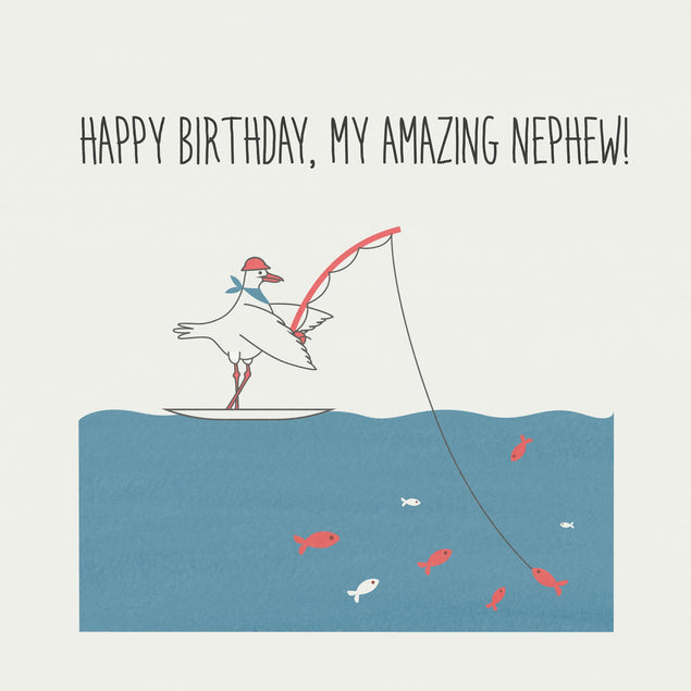 Fishing Seagull Happy Birthday Nephew Confetti-exploding Greetings Card
