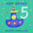 Cute Little Boat Happy 5th Birthday Grandchild Confetti-exploding Greetings Card