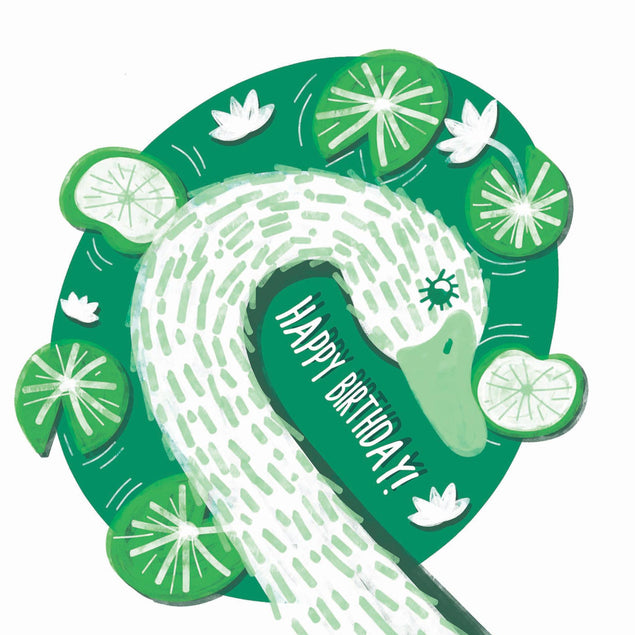 Happy Birthday Swan Green Confetti-exploding Greetings Card