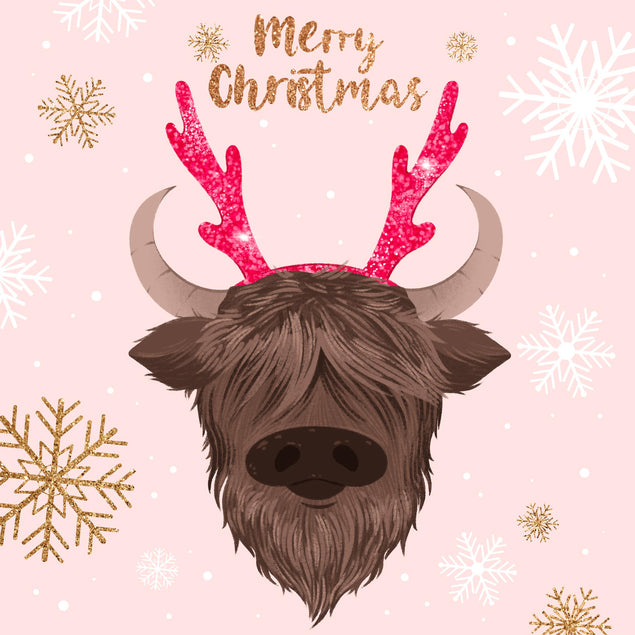 Merry Christmas Fluffy Cow With Deer Horns Confetti-exploding Greetings Card