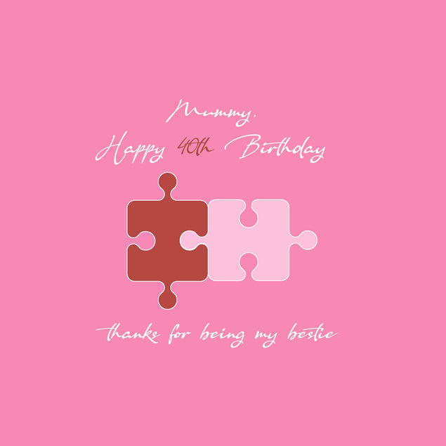 Happy 40th Birthday Mummy Pink Puzzle Pieces Confetti-exploding Greetings Card