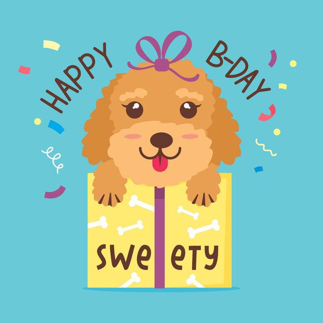 Happy Birthday Sweety Cute Labradoodle Confetti-exploding Greetings Card