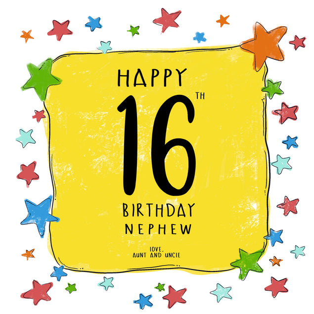 Colorful Stars Happy 16th Birthday Nephew Confetti-exploding Greetings Card