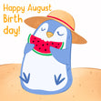 Little Penguin Happy August Birthday Confetti-exploding Greetings Card