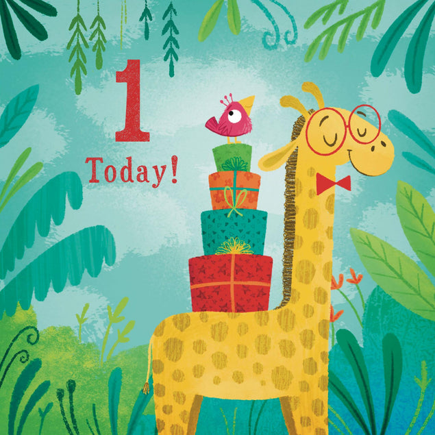 1 Today Giraffe Birthday Confetti-exploding Greetings Card