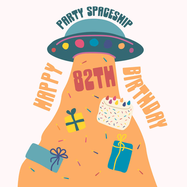 Party Spaceship Happy 82nd Birthday Confetti-exploding Greetings Card