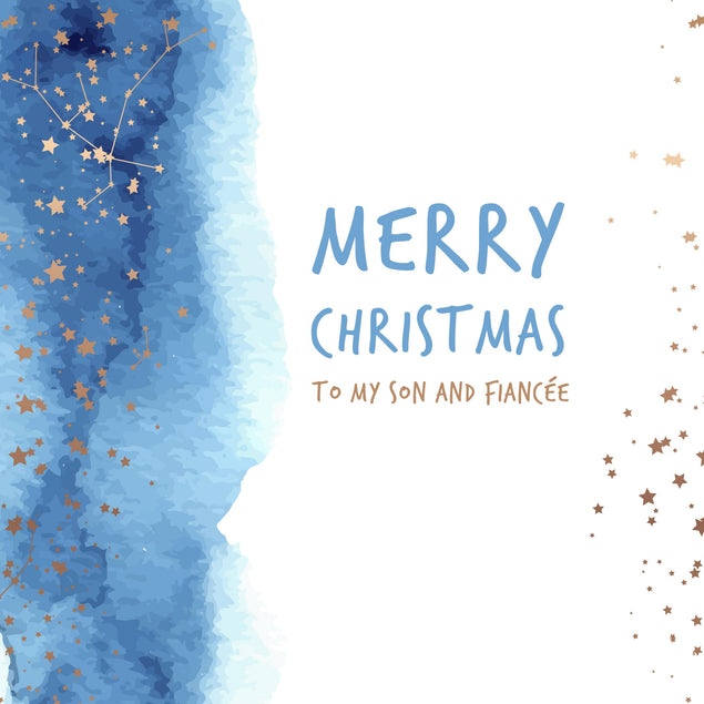 Merry Christmas Son And Fiance Silver Constellations Confetti-exploding Greetings Card