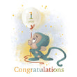 Happy 1st Birthday Cute Monkey With A Balloon Confetti-exploding Greetings Card