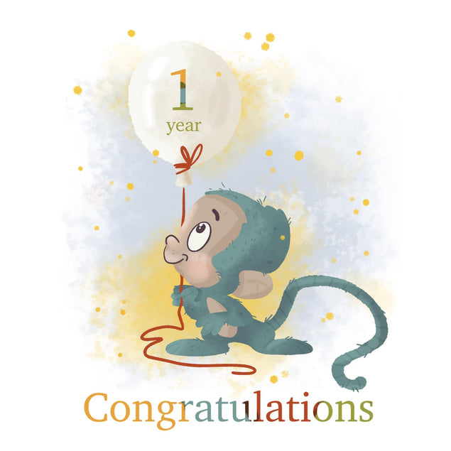 Happy 1st Birthday Cute Monkey With A Balloon Confetti-exploding Greetings Card
