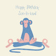 Blue Yoga Monkey Happy Birthday Son-In-Law Confetti-exploding Greetings Card