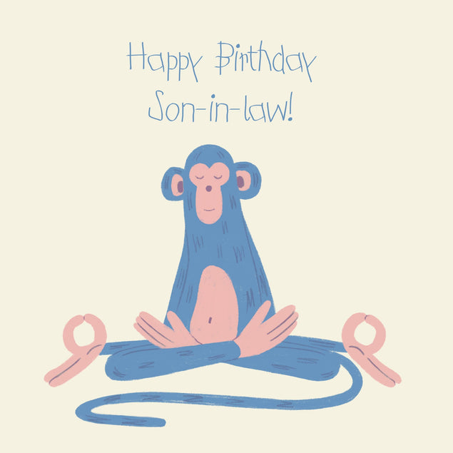 Blue Yoga Monkey Happy Birthday Son-In-Law Confetti-exploding Greetings Card