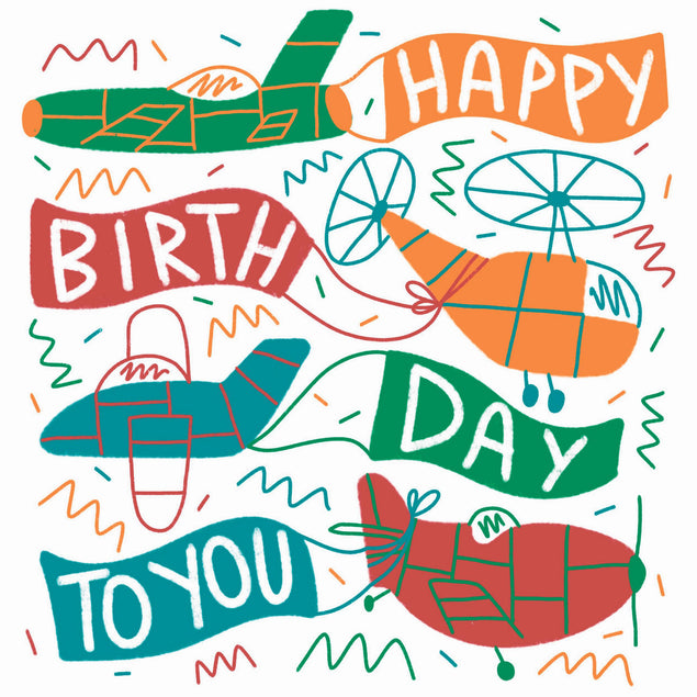 Happy Birthday Colourful Planes Confetti-exploding Greetings Card